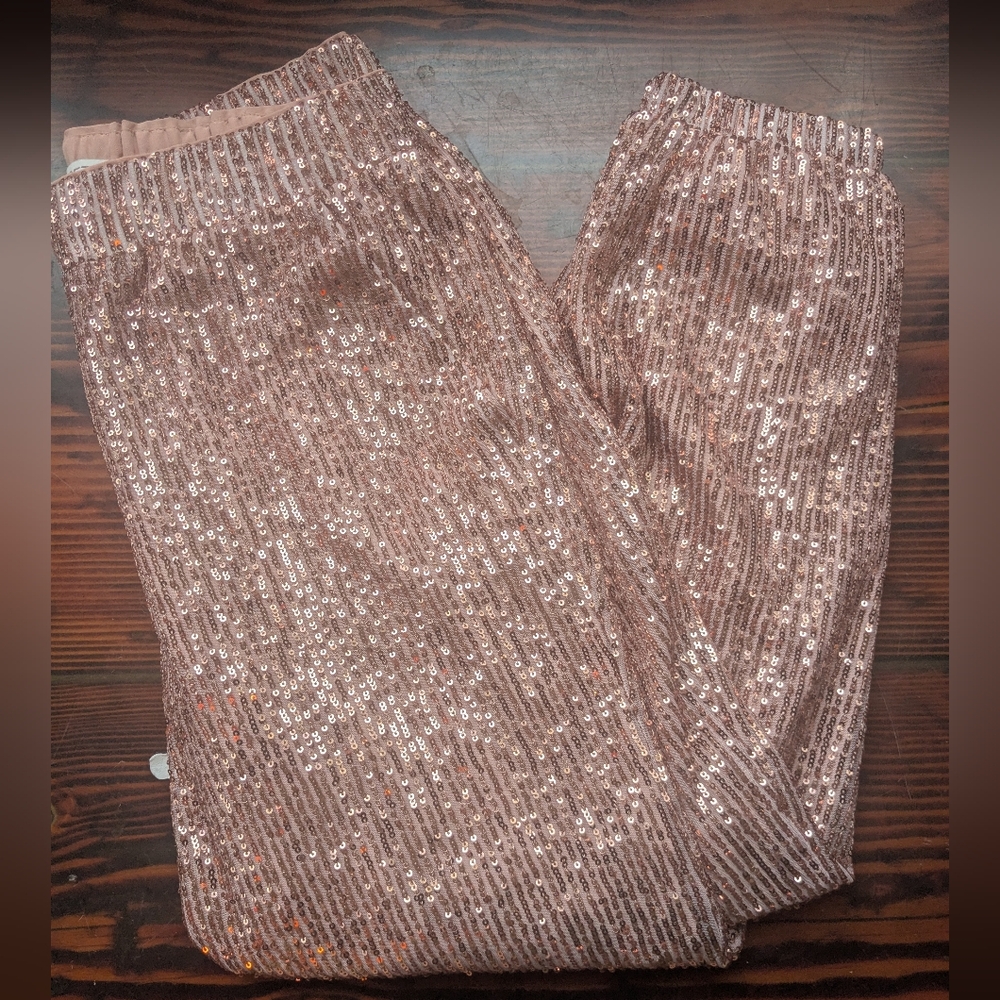 LOFT Rose Gold Sequin Jogger Pants – Size Small